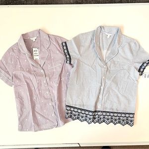 Two Charter Club Pajamas Shirts Sleep Tops Stripes Blue Purple